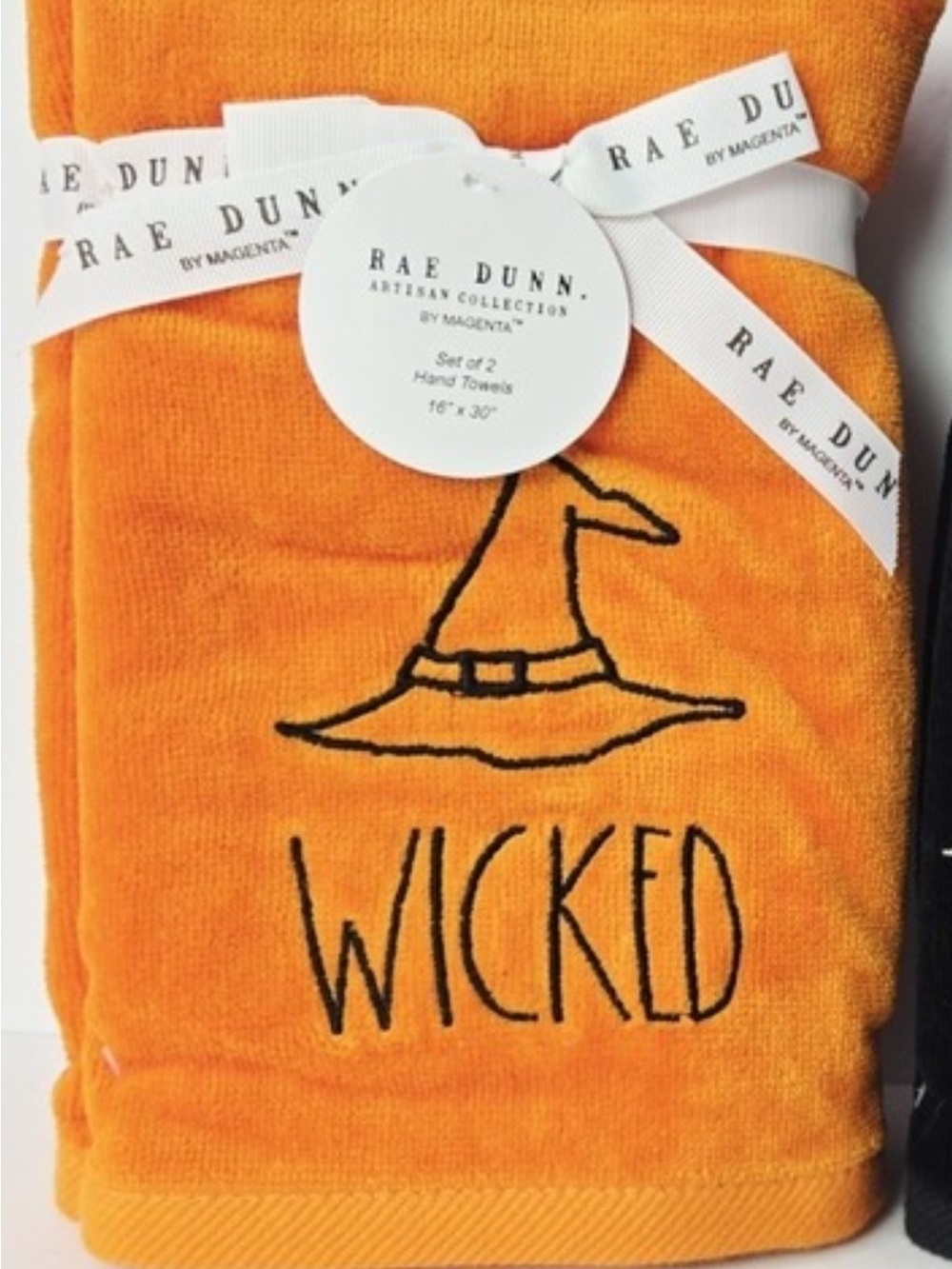 Rae Dunn Halloween Hand Towels Set of 2 Orange Black Wicked NEW‎